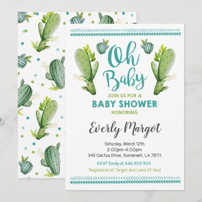 Cactus Baby Shower Invitation Succulent Shower (Front/Back)