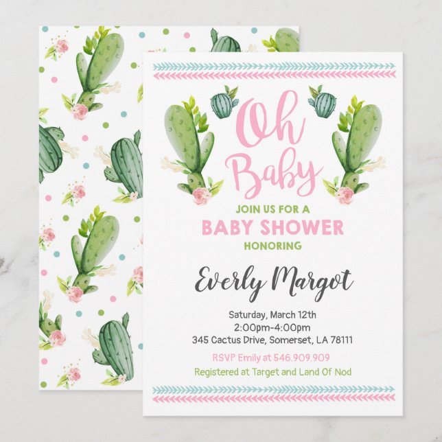 Cactus Baby Shower Invitation Succulent Shower (Front/Back)