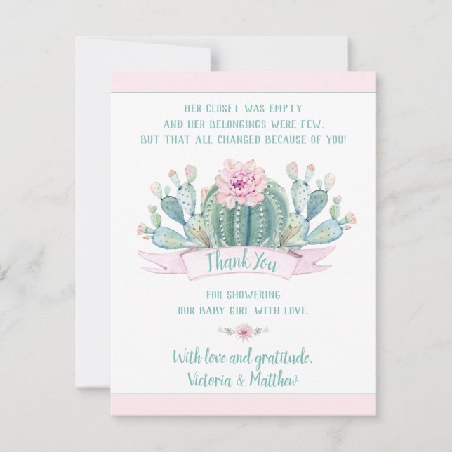 Cactus Baby Shower Thank You Cards (Front)