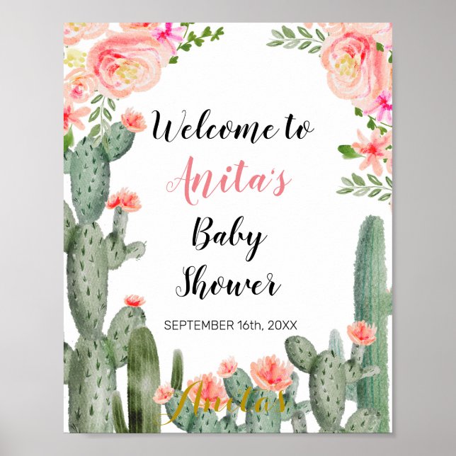 Cactus Baby Shower Welcome Sign (Front)