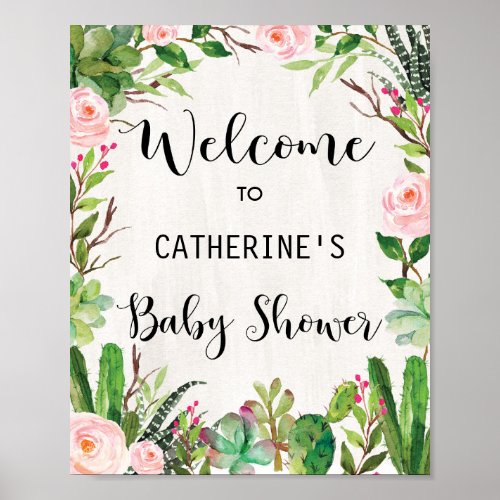 Cactus Baby Shower Welcome Sign Succulent Poster
