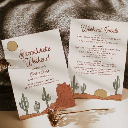 Cactus Bachelorette Party Invitation  Itinerary 