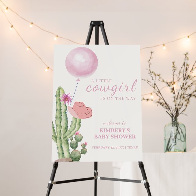 Cactus Balloon Cowgirl Baby Shower Welcome Sign (In Situ (Stand))