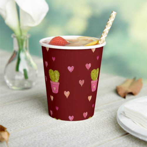 Cactus balloon pink peach pattern red cute paper cups