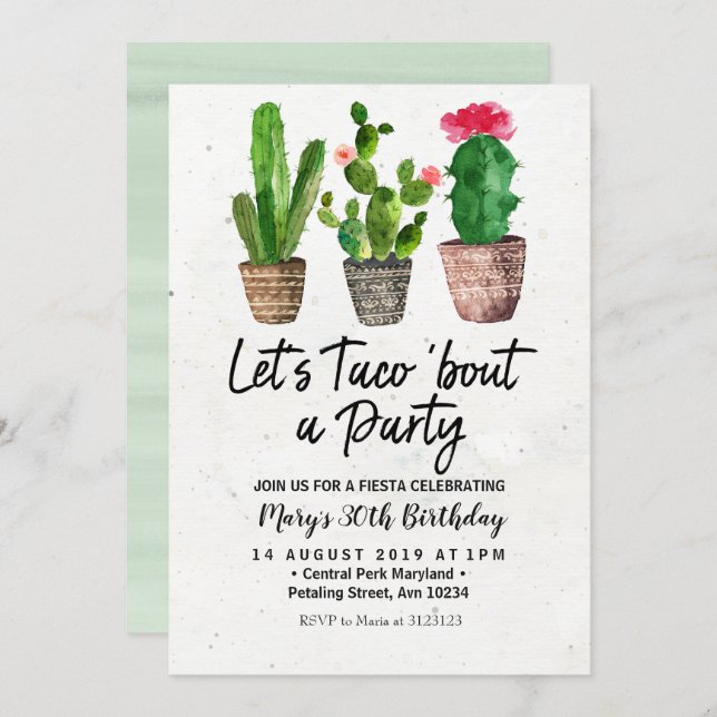 Cactus Birthday Fiesta Party Invitation (Front/Back)