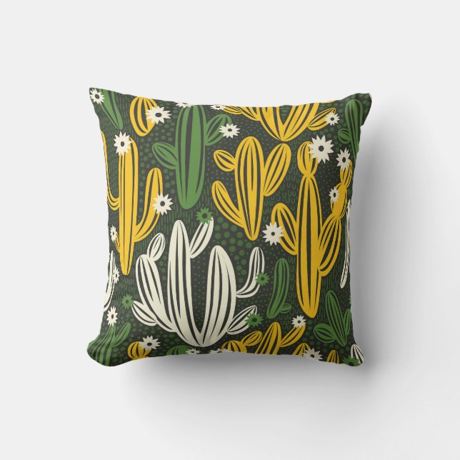 Cactus Black Background Vintage Pattern Throw Pillow (Front)