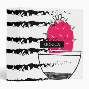Cactus black white pattern 3 ring binder