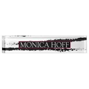 Cactus black white pattern striped desk name plate