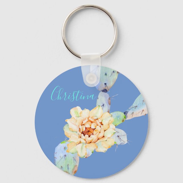 Cactus bloom desert flower watercolor keychain (Front)