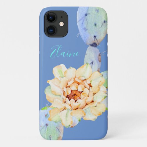 Cactus bloom desert flower watercolor peach purple iPhone 11 case