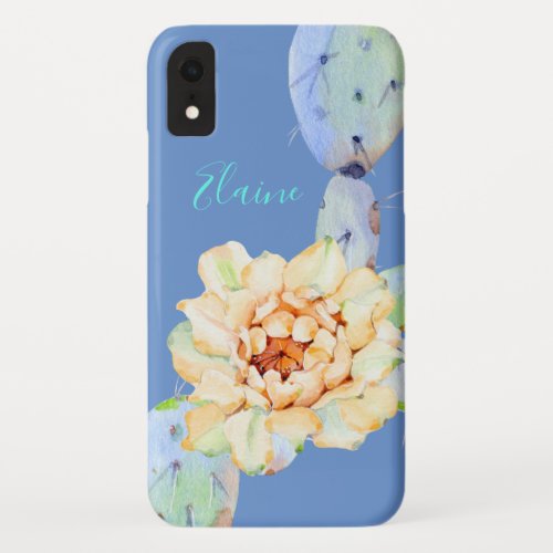 Cactus bloom desert flower watercolor purple peach iPhone XR case