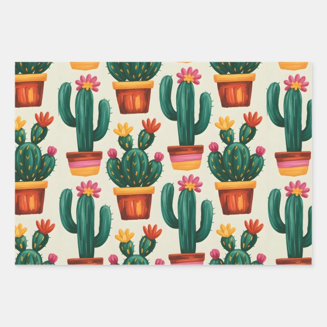 Cactus Bloom Wrapping Paper Sheets (Front)