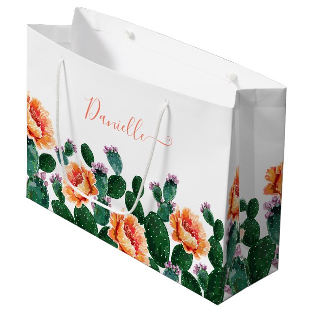 Cactus Blooming with Flowers Large Gift Bag (Front Angled)