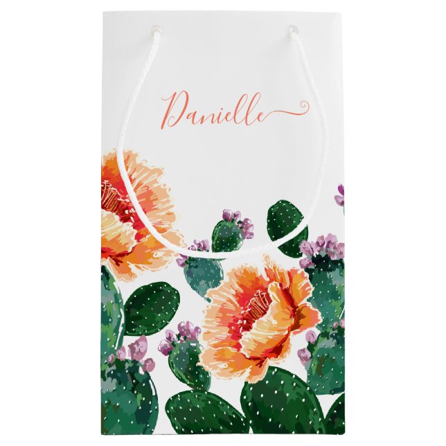 Cactus Blooming with Flowers Small Gift Bag (Back)