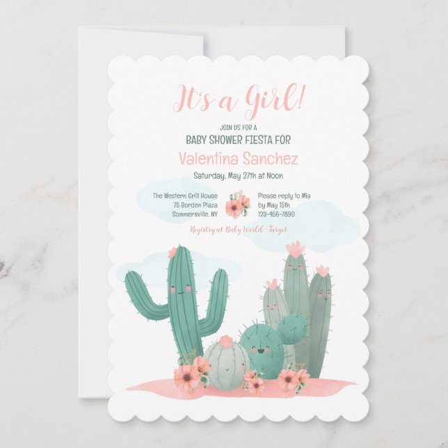 Cactus Blooms Girl Baby Shower Invitation (Front)