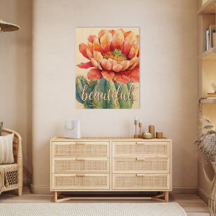 Cactus Blossom Watercolor Beautiful Desert Wood Wall Art