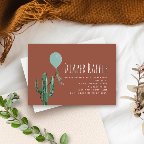 Cactus Blue Balloon Baby Shower Diaper Raffle  Enclosure Card