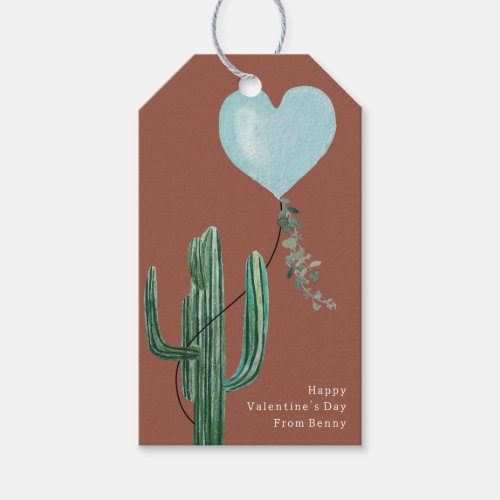 Cactus Blue Balloon Terracotta Valentine Gift Tags