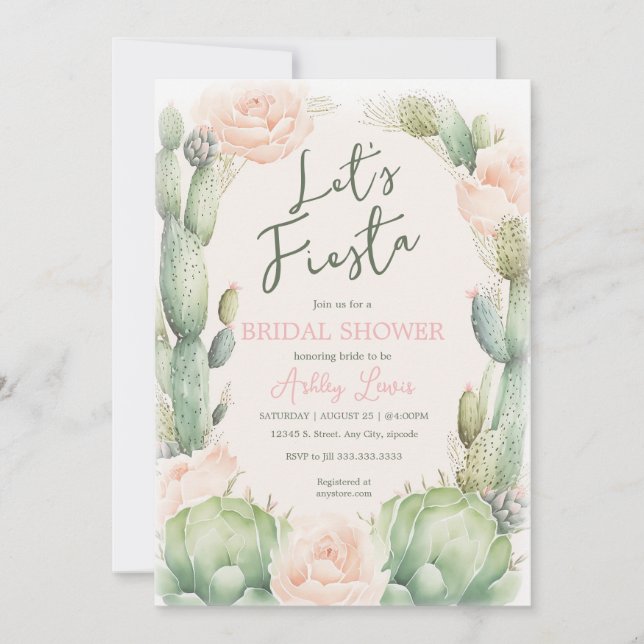 Cactus Blush Boho Desert floral Bridal Shower Invitation (Front)
