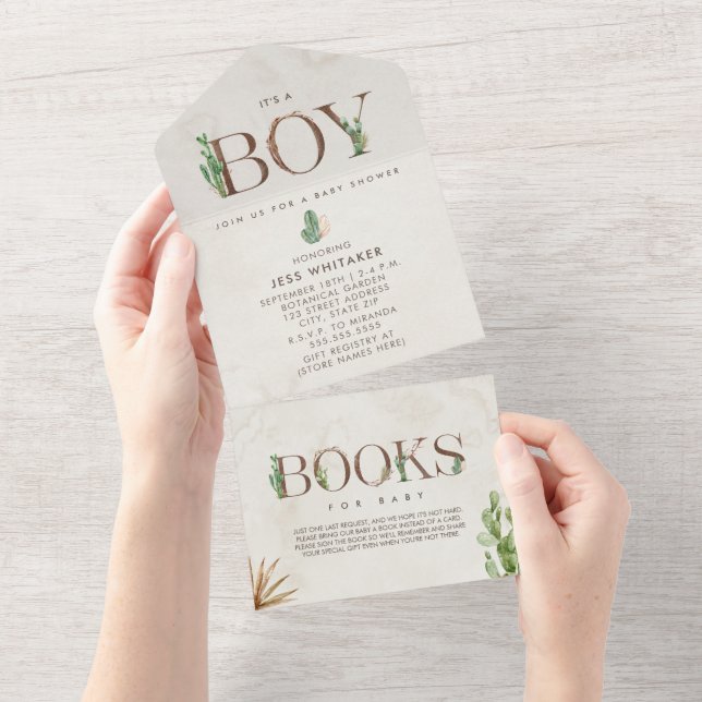 Cactus Book Request Baby Shower All In One Invitation (Tearaway)