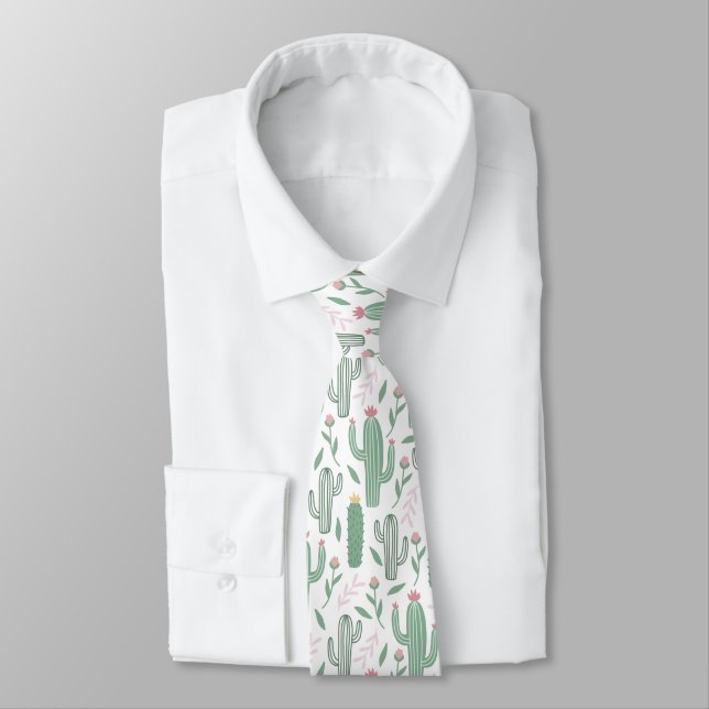 Cactus botanical pattern neck tie (Tied)