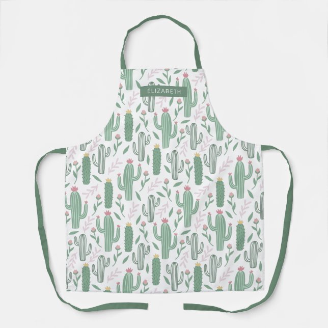 Cactus botanical pattern personalized apron (Front)