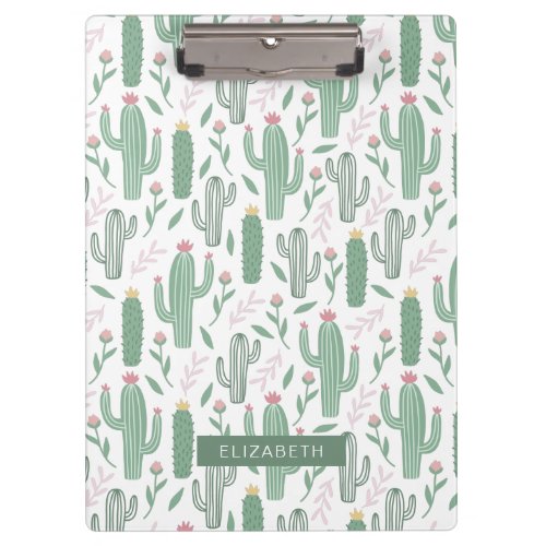 Cactus botanical pattern personalized clipboard