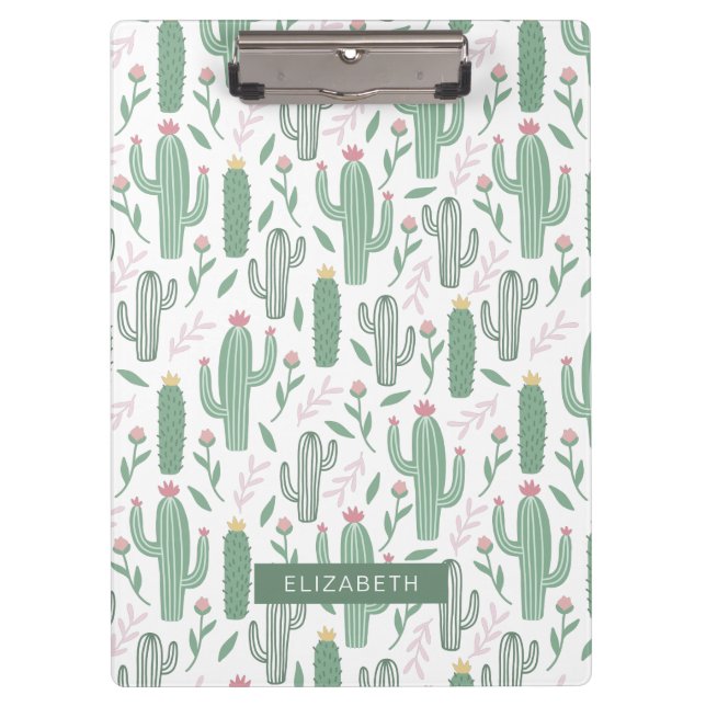 Cactus botanical pattern personalized clipboard (Front)
