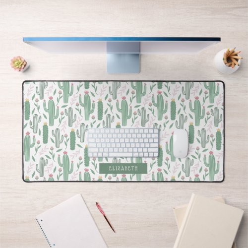 Cactus botanical pattern personalized desk mat