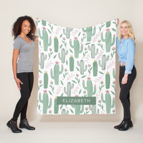 Cactus botanical pattern personalized fleece blanket