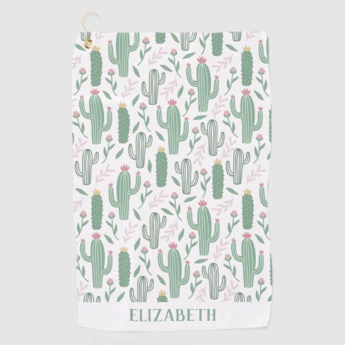 Cactus botanical pattern personalized golf towel