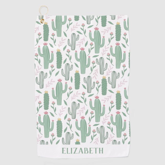 Cactus botanical pattern personalized golf towel (Front)