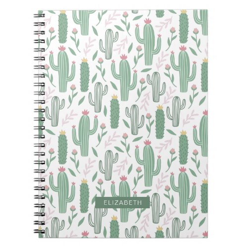 Cactus botanical pattern personalized notebook