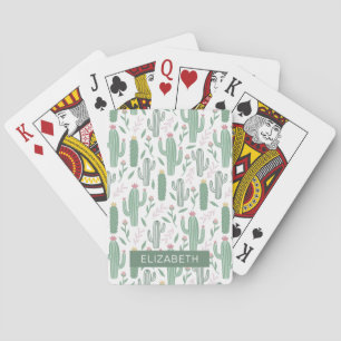 Cactus botanical pattern personalized poker cards