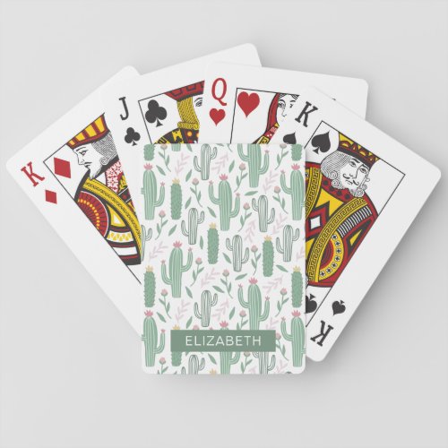 Cactus botanical pattern personalized poker cards