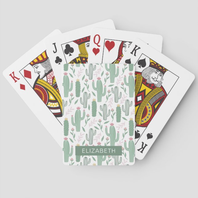 Cactus botanical pattern personalized poker cards (Back)