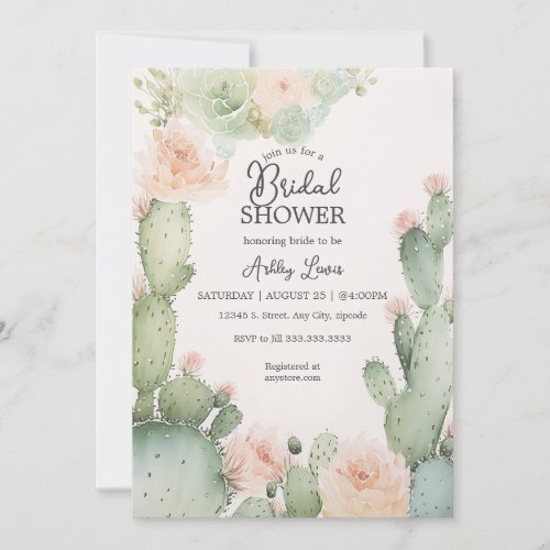 Cactus Bridal Boho Flowers Greenery Invitation