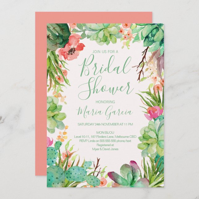 Cactus Bridal Shower Invitation (Front/Back)