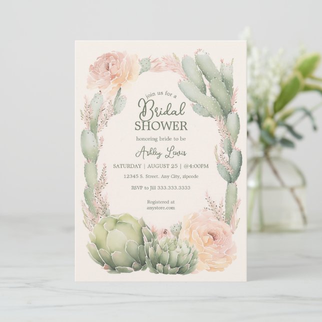 Cactus Bridal shower invitation, fiesta bridal Invitation (Standing Front)