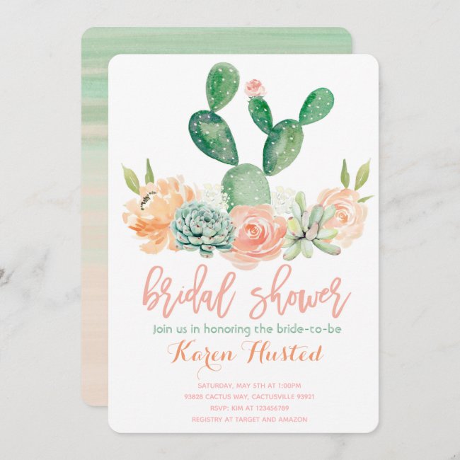 Cactus Bridal Shower Invitation Succulent Pink