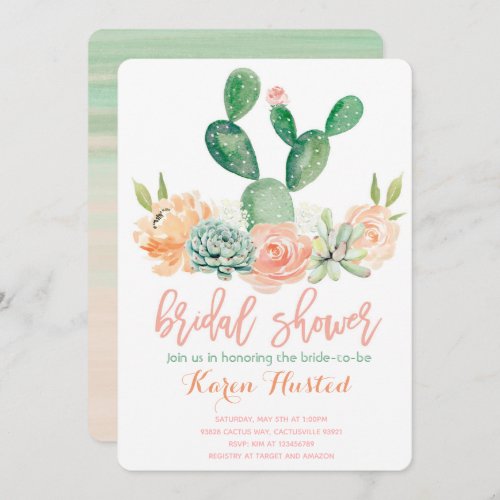 Cactus Bridal Shower Invitation Succulent Pink