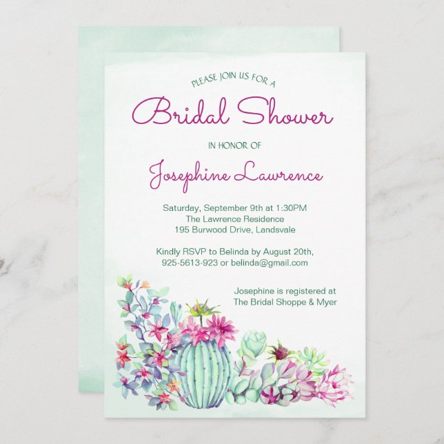 Cactus Bridal Shower Invitations (Front/Back)
