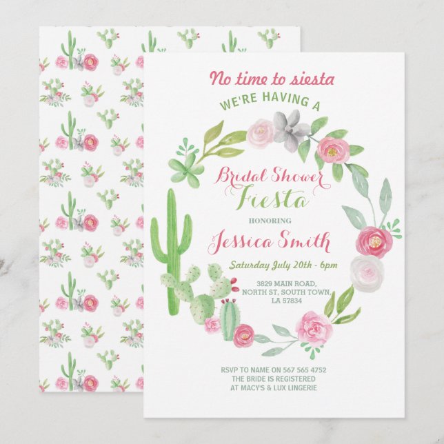 Cactus Bridal Shower Party Fiesta Mexican Invite (Front/Back)