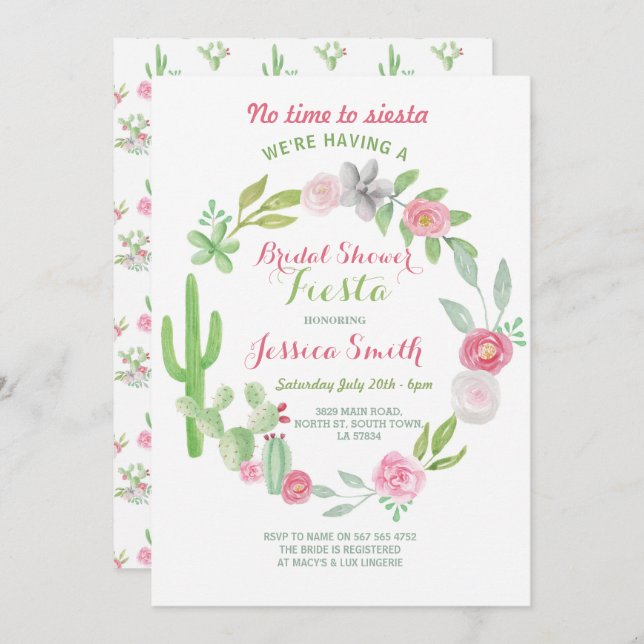 Cactus Bridal Shower Party Fiesta Mexican Invite (Front/Back)