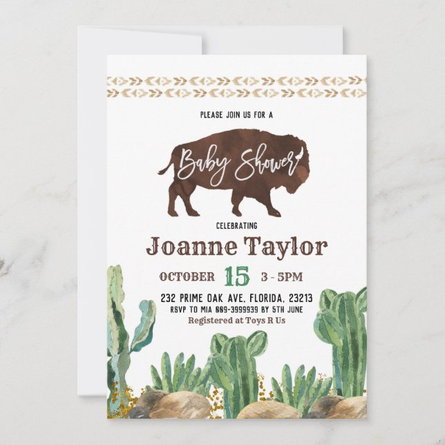 Cactus Buffalo Desert Baby Shower Invitation (Front)