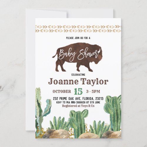 Cactus Buffalo Desert Baby Shower Invitation
