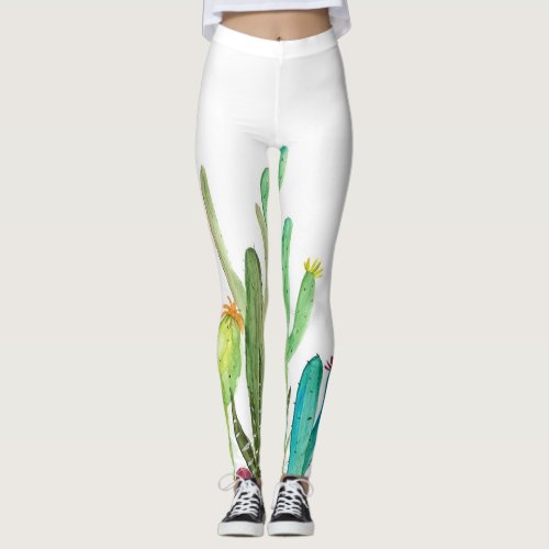 Cactus Cacti Green Watercolor  Nature Botanical Leggings