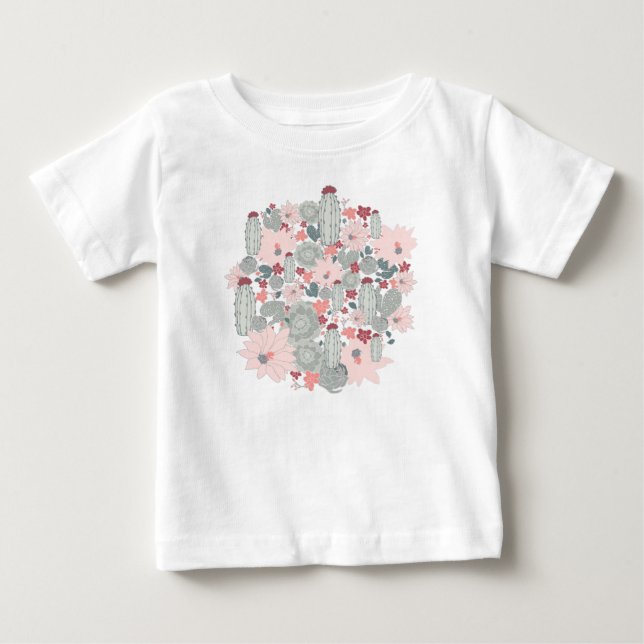 Cactus Cacti Pink Mint Succulents Desert Flowers Baby T-Shirt (Front)