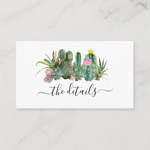Cactus Cacti Succulent Floral Wedding Details Enclosure Card