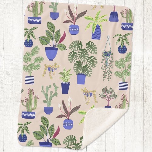 Cactus Cacti Succulent Houseplant Sherpa Blanket